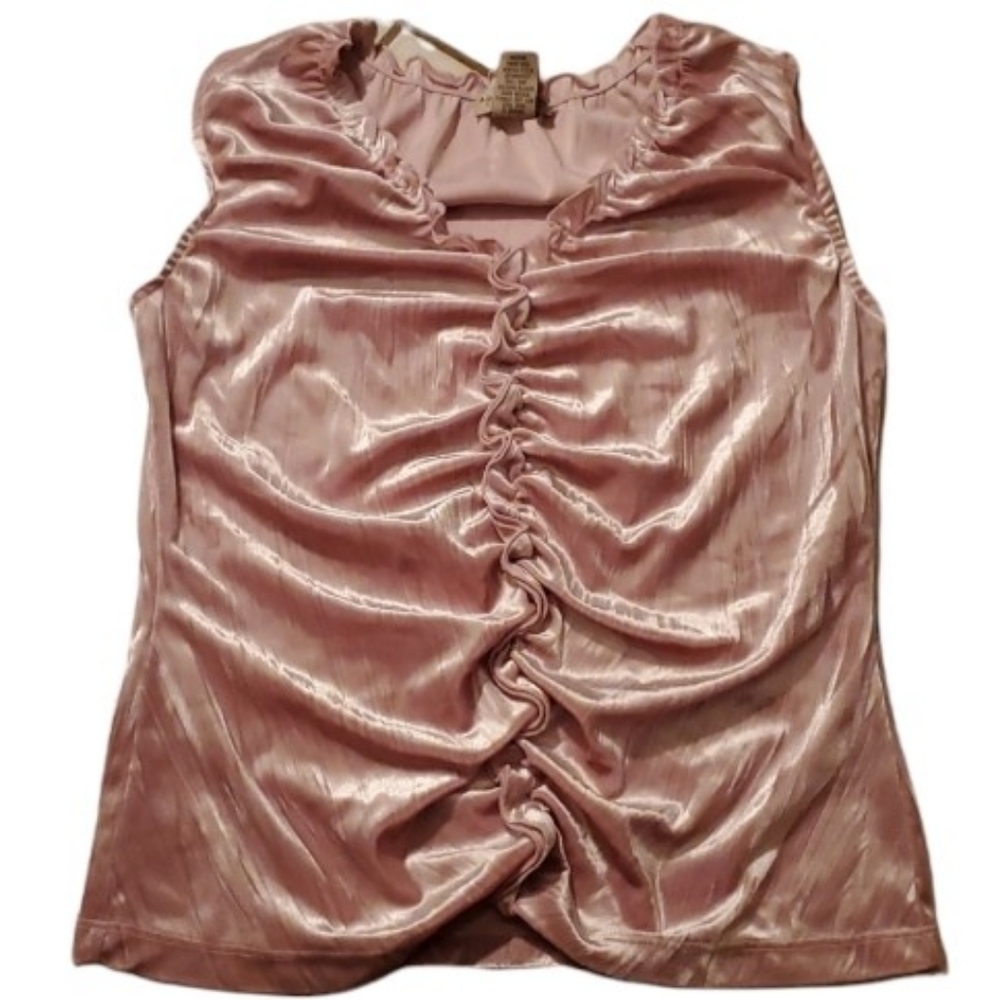 Apostrophe Shirt Womens Size M Runches Stretch Velvet Pink Sleeveless